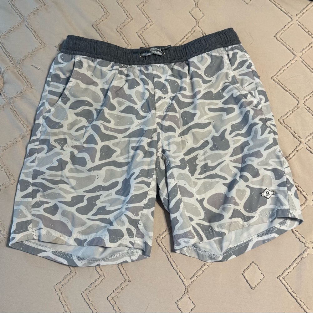 BURLEBO Kids Gray Camo Swim Trunks